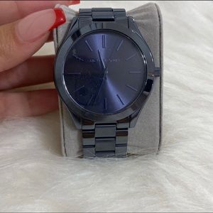 Navy Blue Platinum Michael Kors Watch